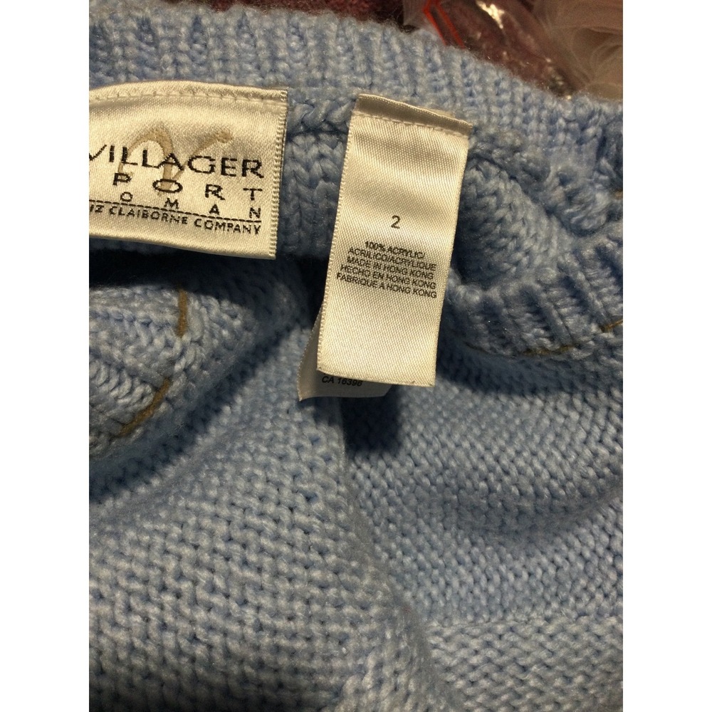 Villager Sport Embroidered Knit Sweater Blue Floral Accent Beads Womens - Picture 10 of 10